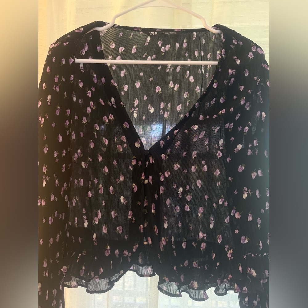 Zara Black and Purple Floral Blouse